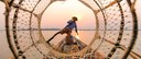 Leg Rowing Fisherman Inle Lake Myanmar